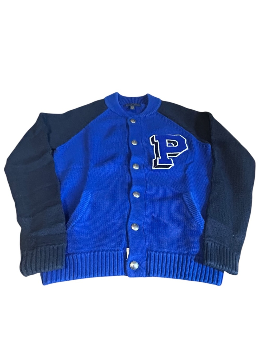 Polo Ralph Lauren Boys M 10-12 Varsity Letterman Knit Cardigan Sweater Blue